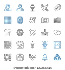 button icons set. Collection of button with exchange, bell, heart, shirt, cpu, access, microphone, favorite, calendar, qr code, hearts, basket. Editable and scalable button icons.