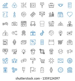 button icons set. Collection of button with live, wall clock, watch, battery, flag, pin, buttons, smartphone, stamp, email, sun, trolley, paint roller. Editable and scalable button icons.