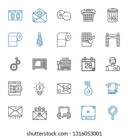 button icons set. Collection of button with search, video player, headphones, email, towel, key, idea, online shop, man, calendar, bus stop. Editable and scalable button icons.