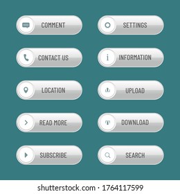 Button icons set isolated with gray color for website or game ui . Flat action button, vector illustration.