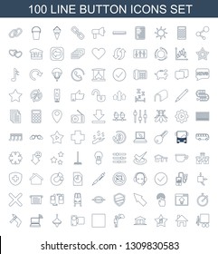 button icons. Trendy 100 button icons. Contain icons such as cargo height, home, favorite music, man, stop, camera, whirligig, laptop, nail gun. button icon for web and mobile.