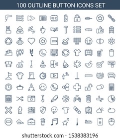 button icons. Trendy 100 button icons. Contain icons such as mouse, door ringer, ship, rake, favorite music, music note, cactus, case, home, minus. button icon for web and mobile.