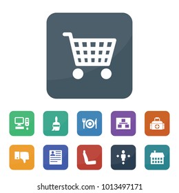 Button icons. vector collection filled button icons such as planning, cv, chair, paint brush, house, computer, dislike, person move, shopping cart, medical bag