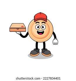 button illustration as a pizza deliveryman , character design