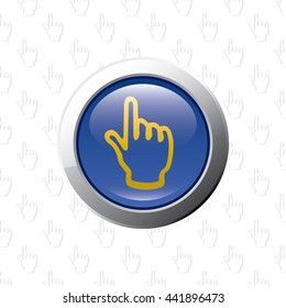 Button with Index Finger Pointer - Glossy Blue Grey and Orange Elements on Index Finger Pointer Wallpaper Background - Bevel 3D Realistic Style