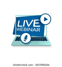 Button with laptop Live Webinar. Vector illustration.