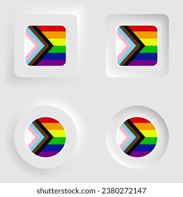 Button with LGBTQ inclusive pride flag. Perfect element also for Pride Month events. Tolerance and freedom concept.