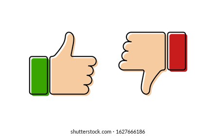 button like and dislike color icon in flat style, vector illustration