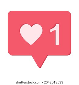 Button like heart 1 icon, social notification symbol, with red color and isolated on white background
