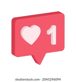 Button like heart 1 icon, social notification symbol, with red color and isolated on white background