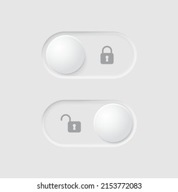 Button with lock and unlock mode. Neomorphism element design for user interface. Vector illustration.