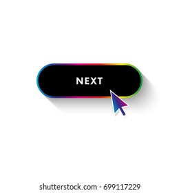 Button with long shadow. Next. Spectrum gradient. Dark style. Vector illustration.
