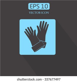 button, long shadowsbag.Rubber gloves for cleaning icon.