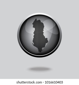 Button map of Albania in a round metal chrome frame with a shadow. Icon representing round button Albania map. Ideal for catalogs of institutional materials and geography.