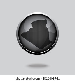 Button map of Algeria in a round metal chrome frame with a shadow. Icon representing round button Algeria map. Ideal for catalogs of institutional materials and geography.