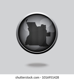 Button map of Angola in a round metal chrome frame with a shadow. Icon representing round button Angola map. Ideal for catalogs of institutional materials and geography.
