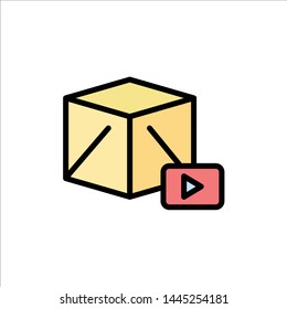 Button, Media, Play, Box  Flat Color Icon. Vector icon banner Template