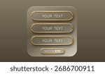 Button menu frame, UI Panel with Gold Trim and Four Buttons. Vector illustration