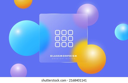 Button menu line icon. Circles, Tiles, bar, square, apps, shapes, list, sorting, charts, quadrate, sliders, checkmark, cross. Applications concept. Glassmorphism style. Vector line icon for Business