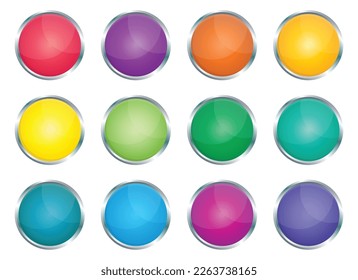 Button with metallic border in realistic style vector illustration
