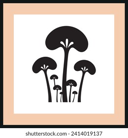 Button Mushroom, fungi silhouette vector, Icon set