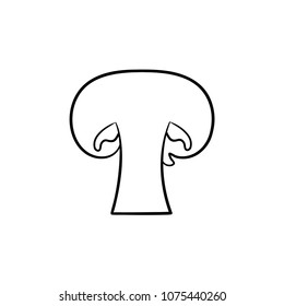 Button mushroom hand drawn outline doodle icon. Vector sketch illustration of slice of healthy raw mushroom for print, web, mobile and infographics isolated on white background.
