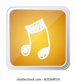 button of musical note with background yellow and hand drawn vector illustration