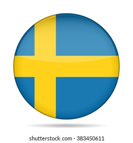 button with national flag of Sweden and shadow
