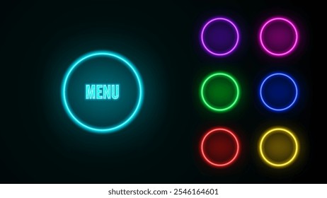 Button neon frame. Isolated pushbutton. Glowing rounded action buttons. Vector illustration.