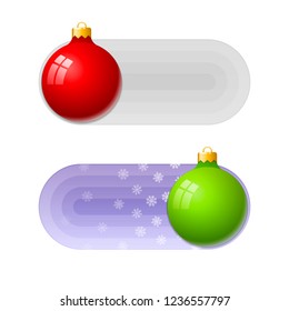 Button New Year, Christmas balls, Vector picture of the inclusion of the new year, red and green New Year's realistic ball