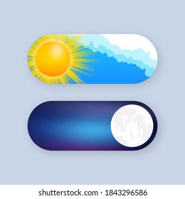 Button with night mode on dark background. Ui design. Dark theme. App interface design concept. Vector stock illustration.