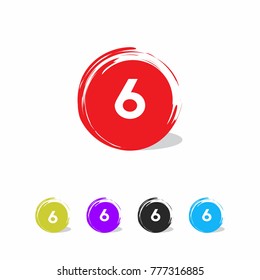 button number 6 or six colorful design on white background