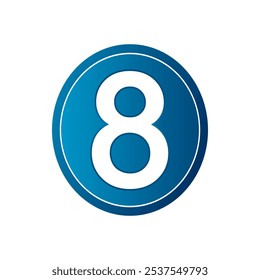 Button with number eight on white background. Vector illustration.