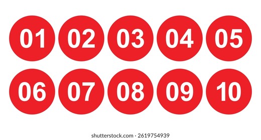 Button numbers. Number, from 1 to 10, flat design isolated vector. Abstract number bullet point arrow. Vector illustration.