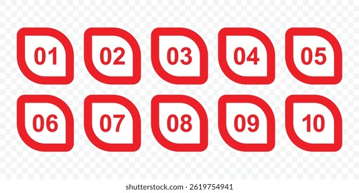 Button numbers. Number, from 1 to 10, flat design isolated vector. Abstract number bullet point arrow. Vector illustration.
