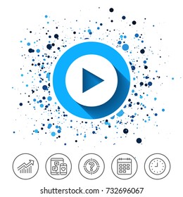 Button on circles background. Arrow sign icon. Next button. Navigation symbol. Calendar line icon. And more line signs. Random circles. Editable stroke. Vector