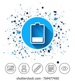Button on circles background. Battery low level sign icon. Electricity symbol. Calendar line icon. And more line signs. Random circles. Editable stroke. Vector