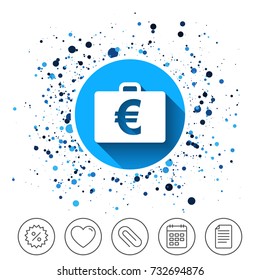 Button on circles background. Case with Euro EUR sign icon. Briefcase button. Calendar line icon. And more line signs. Random circles. Editable stroke. Vector