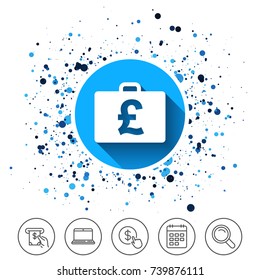 Button on circles background. Case with Pounds GBP sign icon. Briefcase button. Calendar line icon. And more line signs. Random circles. Editable stroke. Vector
