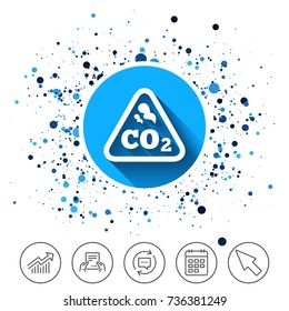 Button on circles background. CO2 carbon dioxide formula sign icon. Chemistry symbol. Calendar line icon. And more line signs. Random circles. Editable stroke. Vector