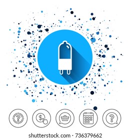 Button on circles background. Light bulb icon. Lamp G9 socket symbol. Led or halogen light sign. Calendar line icon. And more line signs. Random circles. Editable stroke. Vector