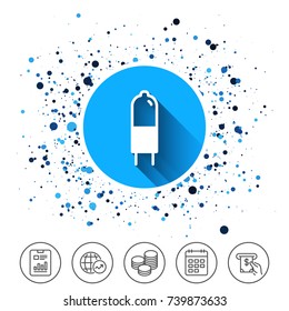 Button on circles background. Light bulb icon. Lamp G4 socket symbol. Led or halogen light sign. Calendar line icon. And more line signs. Random circles. Editable stroke. Vector