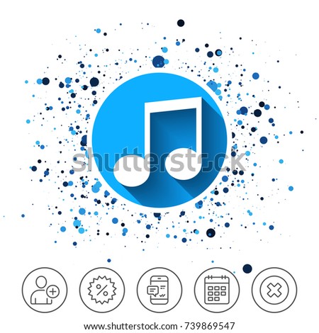 Button on circles background. Music note sign icon. Musical symbol. Calendar line icon. And more line signs. Random circles. Editable stroke. Vector