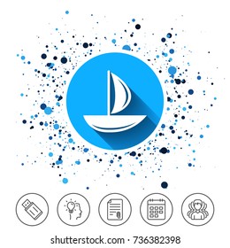 Button on circles background. Sail boat icon. Ship sign. Shipment delivery symbol. Calendar line icon. And more line signs. Random circles. Editable stroke. Vector