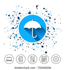 Button on circles background. Umbrella sign icon. Rain protection symbol. Calendar line icon. And more line signs. Random circles. Editable stroke. Vector