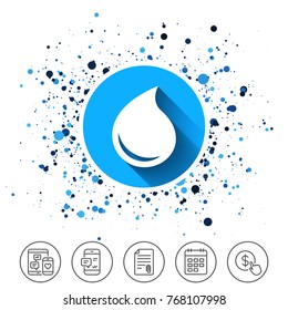 Button on circles background. Water drop sign icon. Tear symbol. Calendar line icon. And more line signs. Random circles. Editable stroke. Vector