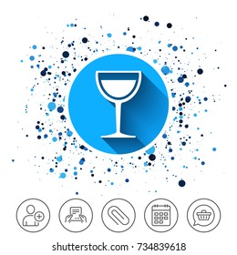 Button on circles background. Wine glass sign icon. Alcohol drink symbol. Calendar line icon. And more line signs. Random circles. Editable stroke. Vector