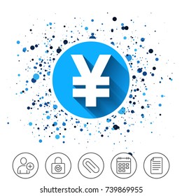 Button on circles background. Yen sign icon. JPY currency symbol. Money label. Calendar line icon. And more line signs. Random circles. Editable stroke. Vector