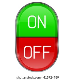 Button ON and OFF . Green and red oval button. Vector illustration isolated on white background