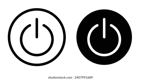 Button on off icon set. Power Turn off switch vector symbol in a black filled and outlined style. Shutdown and logout button sign.